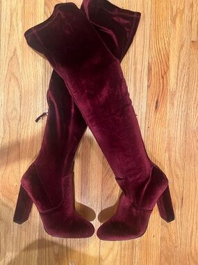Steve Madden Burgundy Velvet Over-the-Knee Block Heel Boots